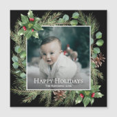 Happy Holidays Photo Wreath Greenery Magnetic Card (Voorkant)