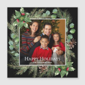 Happy Holidays Photo Wreath Greenery Magnetic Card (Voorkant)