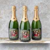 Happy Holidays Photo Wreath Greenery Sparkling Wijnetiket