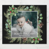 Happy Holidays Photo Wreath Greenery  Sparkling Wijnetiket (Enkel label)