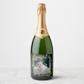 Happy Holidays Photo Wreath Greenery  Sparkling Wijnetiket (Voorkant)