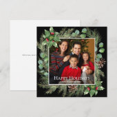 Happy Holidays Photo Wreath Greenery Square Card (Voorkant / Achterkant)
