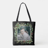 Happy Holidays Photo Wreath Greenery Square Tote Bag (Achterkant)