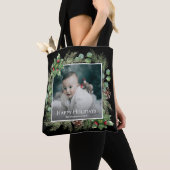 Happy Holidays Photo Wreath Greenery Square Tote Bag (Dichtbij)