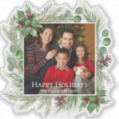Happy Holidays Photo Wreath Greenery  Sticker (Voorkant)