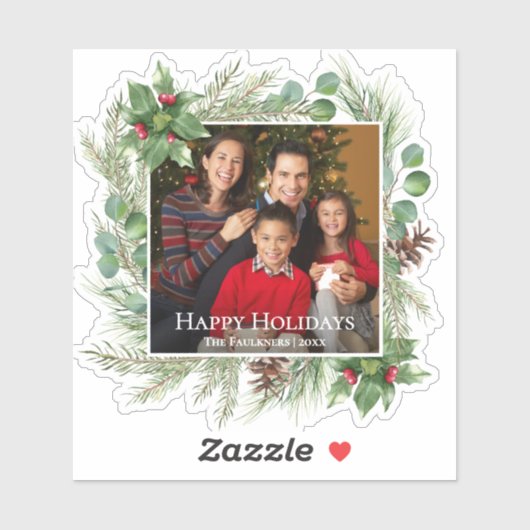 Happy Holidays Photo Wreath Greenery  Sticker (Vel)