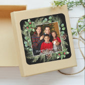 Happy Holidays Photo Wreath Greenery  Vierkante Sticker