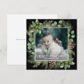 Happy Holidays Photo Wreath Square Christmas Card (Voorkant / Achterkant)