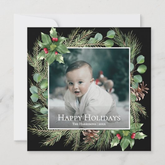 Happy Holidays Photo Wreath Square Christmas Card (Voorkant)
