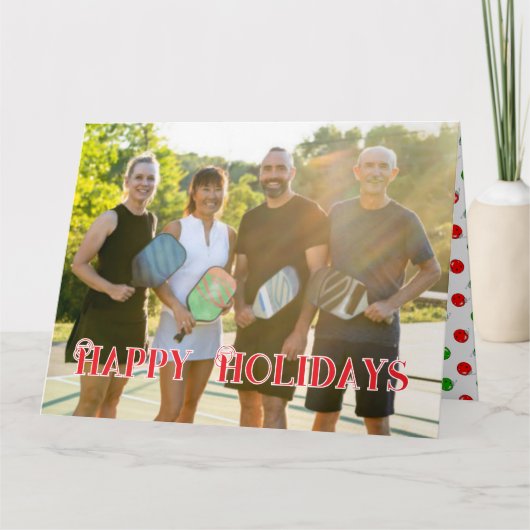 Happy Holidays Pickleball Family Photo Personalize Kaart (Voorkant)