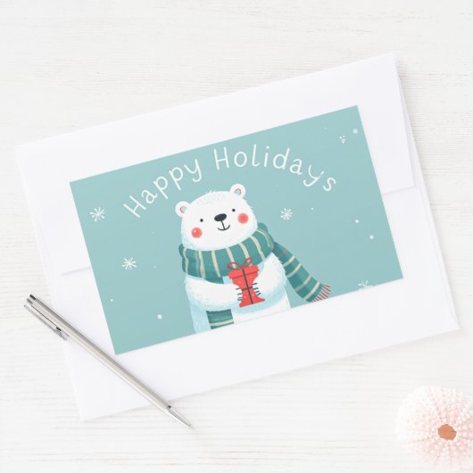 Happy Holidays Polar Bear Hug Sticker (Envelop)