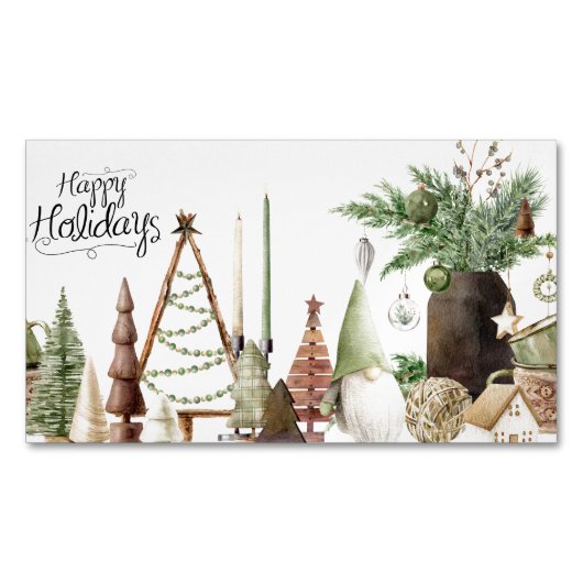 Happy Holidays Primitive Gnome Magnetisch Visitekaartje (Voorkant)