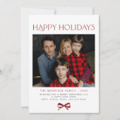 Happy Holidays red bow modern family photo Feestdagenkaart (Voorkant)
