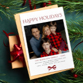 Happy Holidays red bow modern family photo Feestdagenkaart