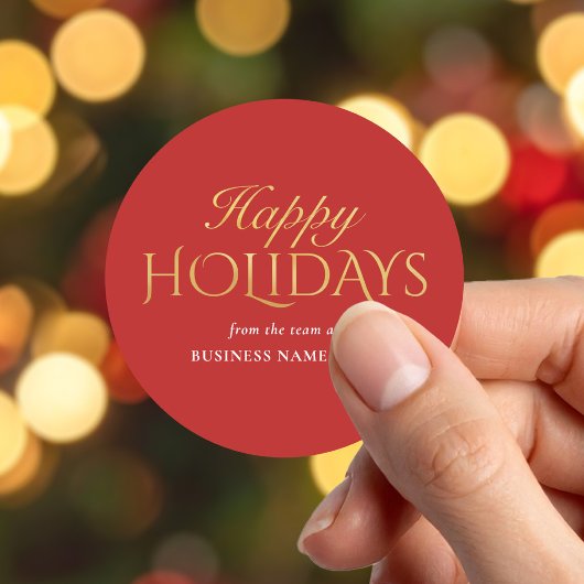 Happy Holidays Red Gold Business Christmas Ronde Sticker