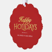 Happy Holidays Red Gold Elegant Modern Business Ornament Kaart (Links)