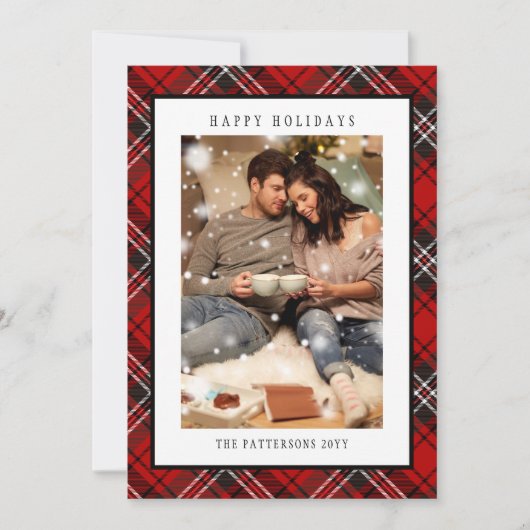 Happy Holidays Red Plaid Christmas Tartan Photo Feestdagenkaart (Voorkant)