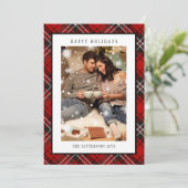 Happy Holidays Red Plaid Christmas Tartan Photo Feestdagenkaart (Staand voorkant)