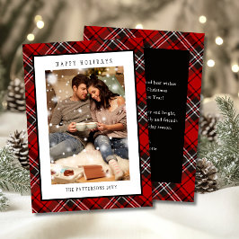 Happy Holidays Red Plaid Christmas Tartan Photo Feestdagenkaart