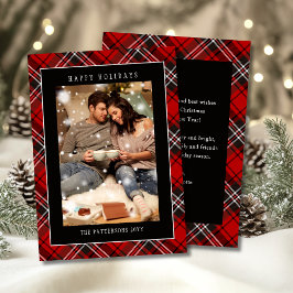 Happy Holidays Red Plaid Christmas Tartan Photo Feestdagenkaart
