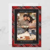 Happy Holidays Red Plaid Christmas Tartan Photo Feestdagenkaart (Voorkant)