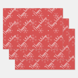 Happy Holidays Red & White Snowflake Inpakpapier Vel