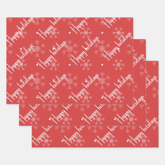 Happy Holidays Red & White Snowflake  Inpakpapier Vel (Set)