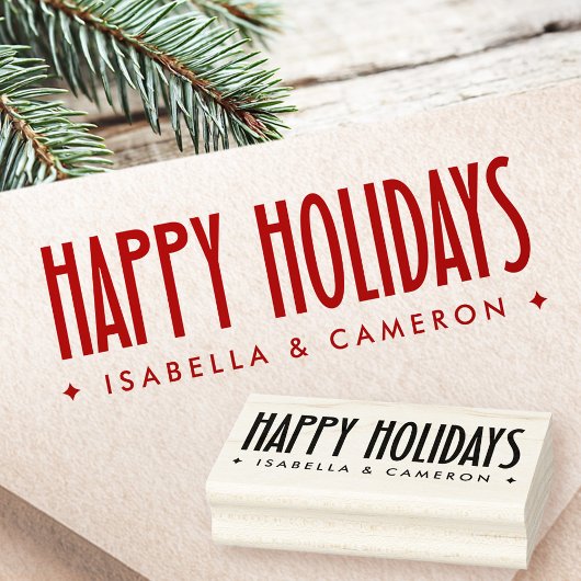Happy Holidays retro font custom name Rubberstempel