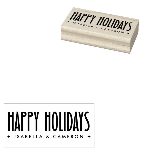 Happy Holidays retro font custom name Rubberstempel (Gestempeld)