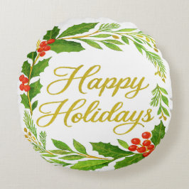 'Happy Holidays' Round Pillow Rond Kussen