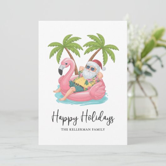 Happy Holidays Santa Tropical Beach Christmas Feestdagenkaart (Staand voorkant)
