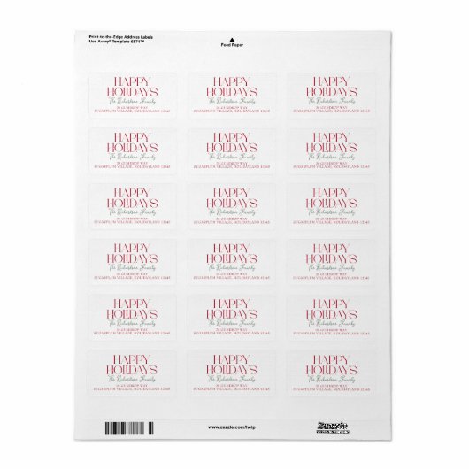 Happy Holidays Script Return Address Etiket (Full Sheet)