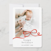 Happy Holidays Simple Red Ribbon Photo Rounded Feestdagenkaart (Voorkant)