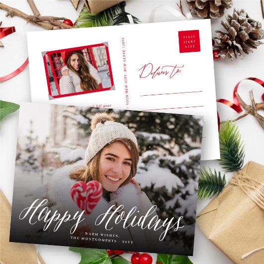Happy Holidays Simple Script Modern Classic Photo Feestdagenkaart