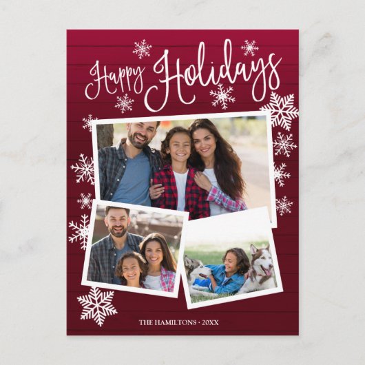 Happy Holidays Snowflake Rustic 3 Foto's Collage Briefkaart (Voorkant)