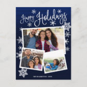 Happy Holidays Snowflake Rustic 3 Foto's Collage Briefkaart (Voorkant)
