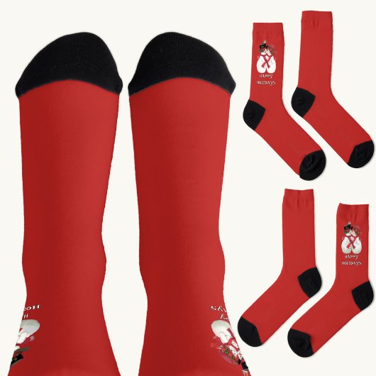 Happy Holidays Snowman Couple Sokken