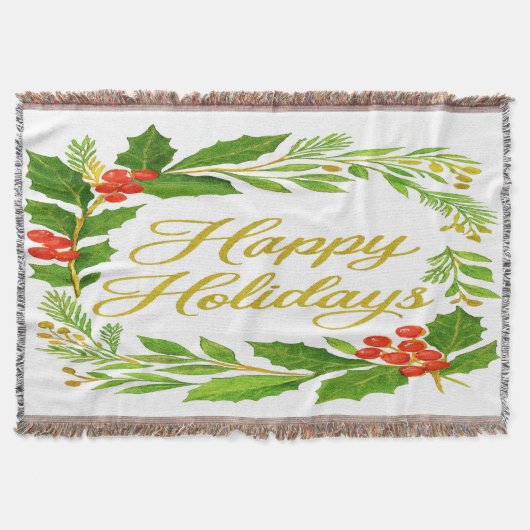 'Happy Holidays' Throw Blanket Deken (Voorkant)