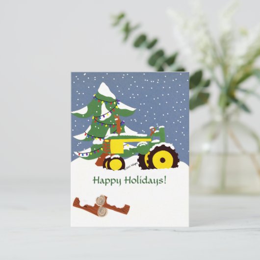 Happy Holidays! Tractor Postcard Feestdagenkaart (Staand voorkant)