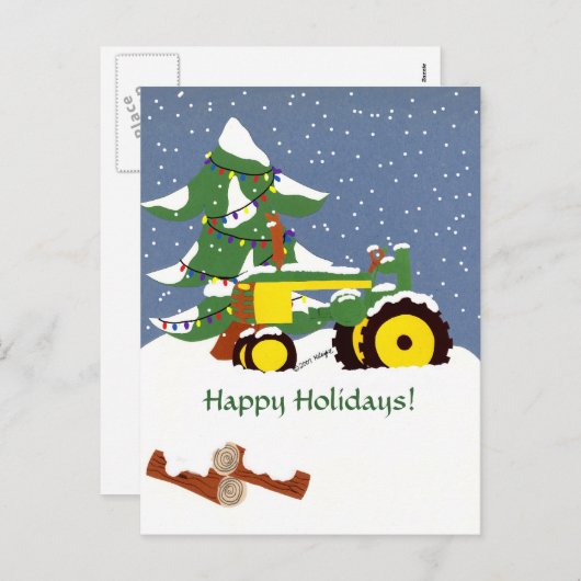 Happy Holidays! Tractor Postcard Feestdagenkaart (Voorkant / Achterkant)