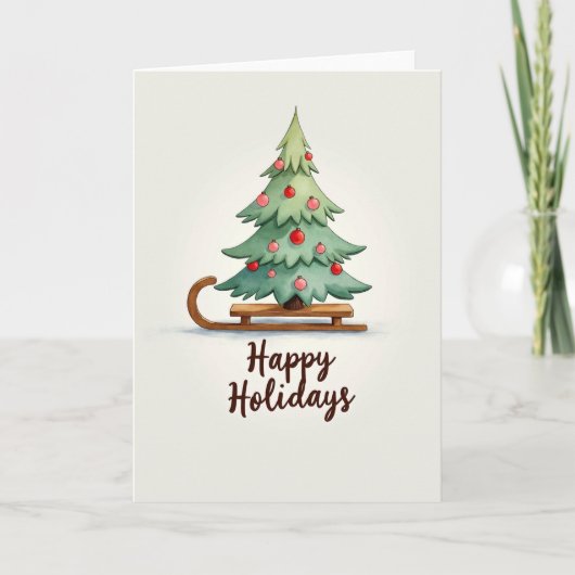 Happy Holidays Tree on Sled Card Kaart (Voorkant)