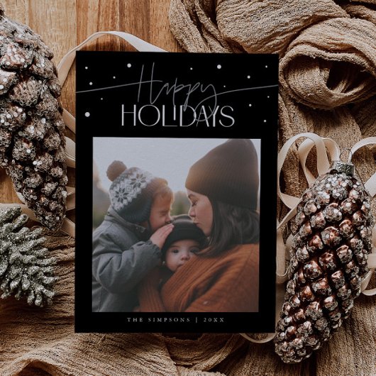 Happy Holidays Typography Black Photo Feestdagenkaart