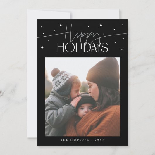 Happy Holidays Typography Black Photo Feestdagenkaart (Voorkant)