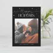 Happy Holidays Typography Black Photo Feestdagenkaart (Staand voorkant)