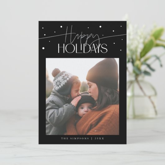 Happy Holidays Typography Black Photo Feestdagenkaart (Staand voorkant)