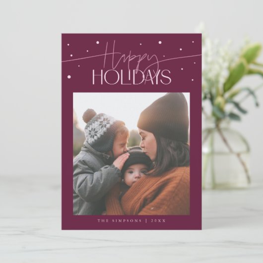 Happy Holidays Typography Cranberry Photo Feestdagenkaart (Staand voorkant)