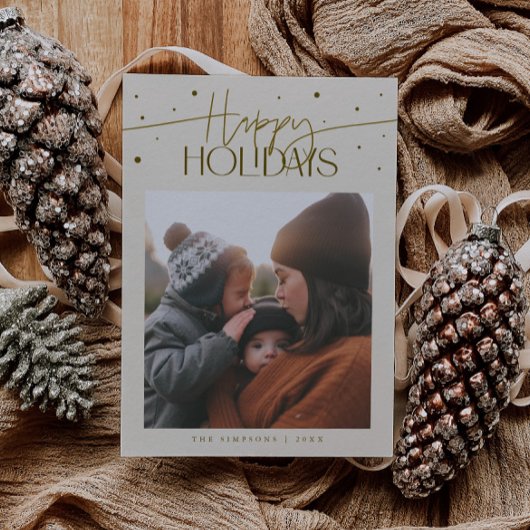 Happy Holidays Typography Cream Photo Feestdagenkaart