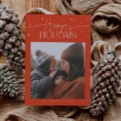 Happy Holidays Typography Red Photo Feestdagenkaart