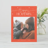 Happy Holidays Typography Red Photo Feestdagenkaart (Staand voorkant)