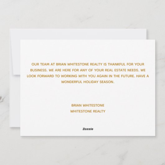 Happy Holidays Vastgoedbedrijf Goud Bedrijfsleven Feestdagenkaart (Achterkant)